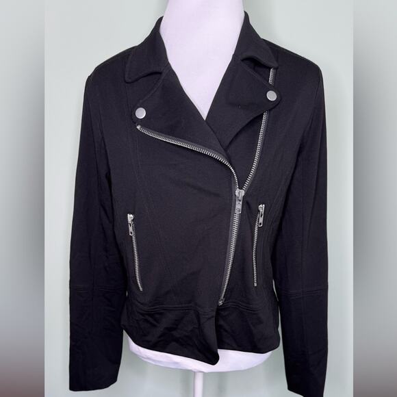Evereve Black Moto Biker Style Jacket Asymmetrica Silver Zippers Size Medium - Picture 7 of 11